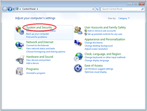 Windows 7 Control Panel, System and Security